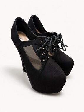 JustFab Black Lace-Up Platform Stiletto Pumps